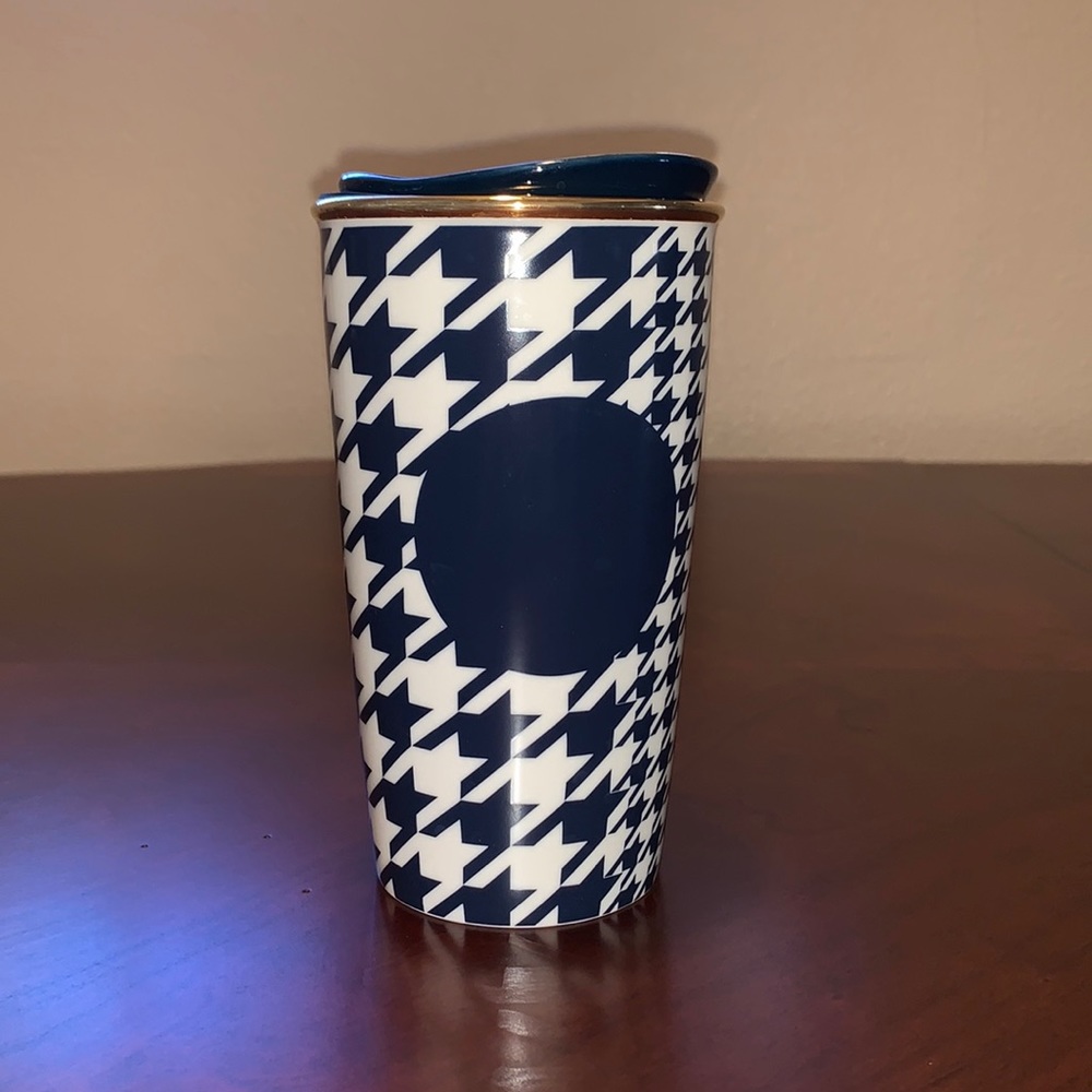Starbucks blue dot houndstooth ceramic travel cup